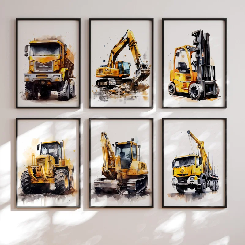 Heavy Equipment Background - 건설 차량 트럭 소년 보육 벽