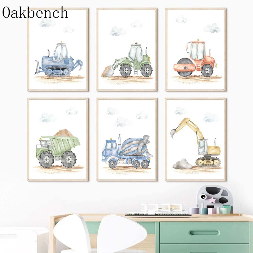 Heavy Equipment Background - 장난감 자동차 캔버스 포스터 굴삭기 프린트