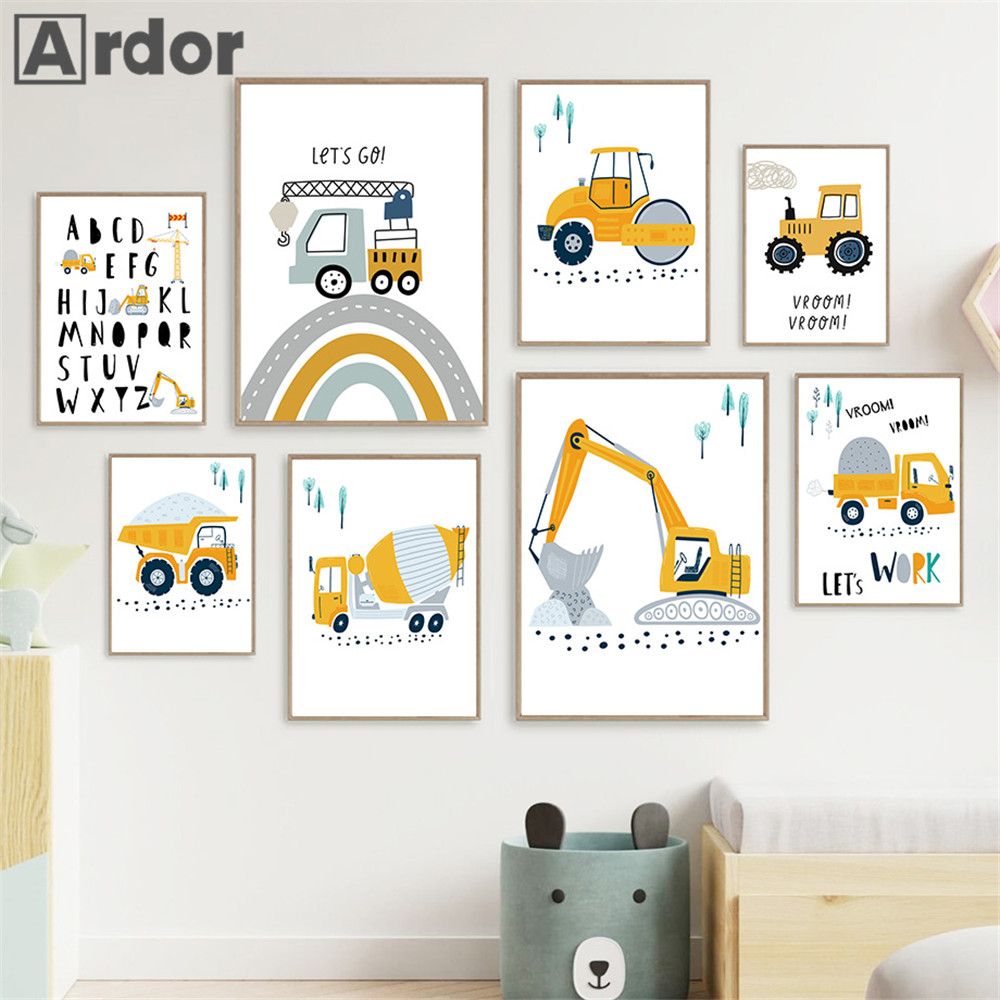 Heavy Equipment Background - 어린이 포스터 만화 트랙터 트럭 굴착기