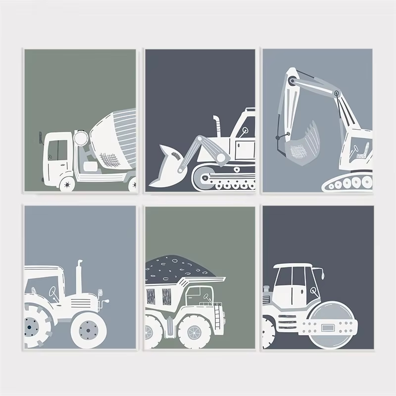 Heavy Equipment Background - 현대 만화 건설 차량 포스터 트럭