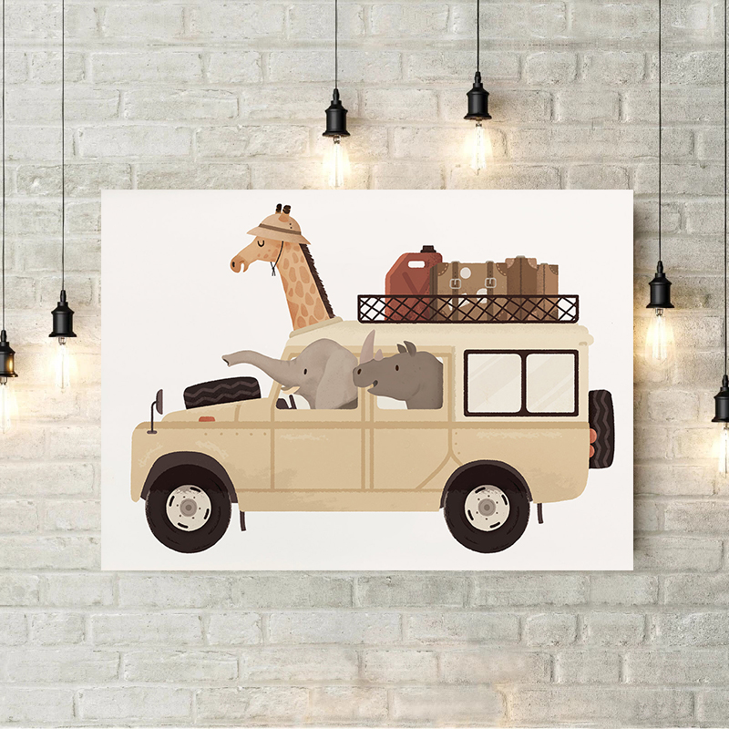 기린 코끼리 곰 동물 자동차 여행 보육 벽 아트 캔버스 - Heavy Equipment Background 리뷰 및 가격