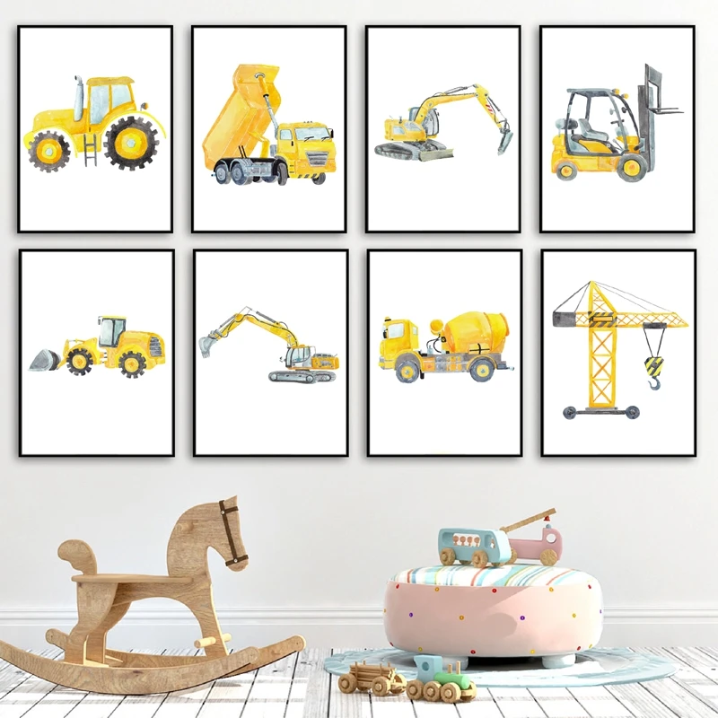 건설 차량 수채화 보육 벽 예술 자동차 트럭 포스터 및 - Heavy Equipment Background 리뷰 및 가격