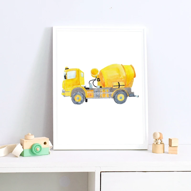 건설 차량 수채화 보육 벽 예술 자동차 트럭 포스터 및 - Heavy Equipment Background 리뷰 및 가격