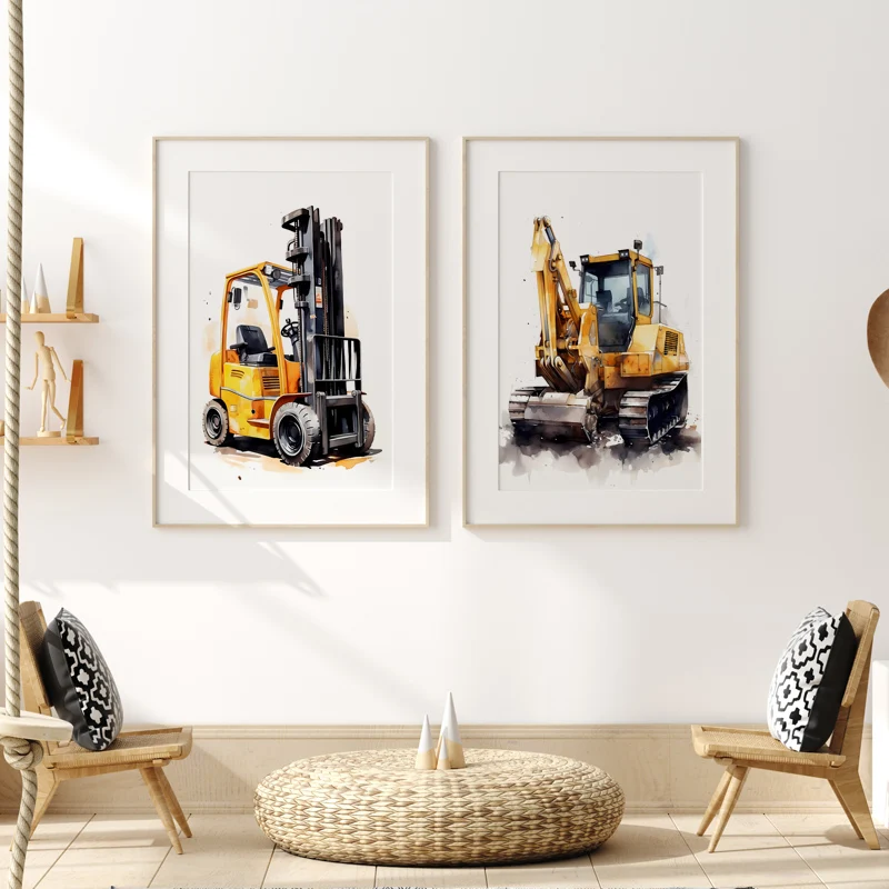 건설 차량 트럭 소년 보육 벽 아트 캔버스 수채화 그림 - Heavy Equipment Background 리뷰 및 가격