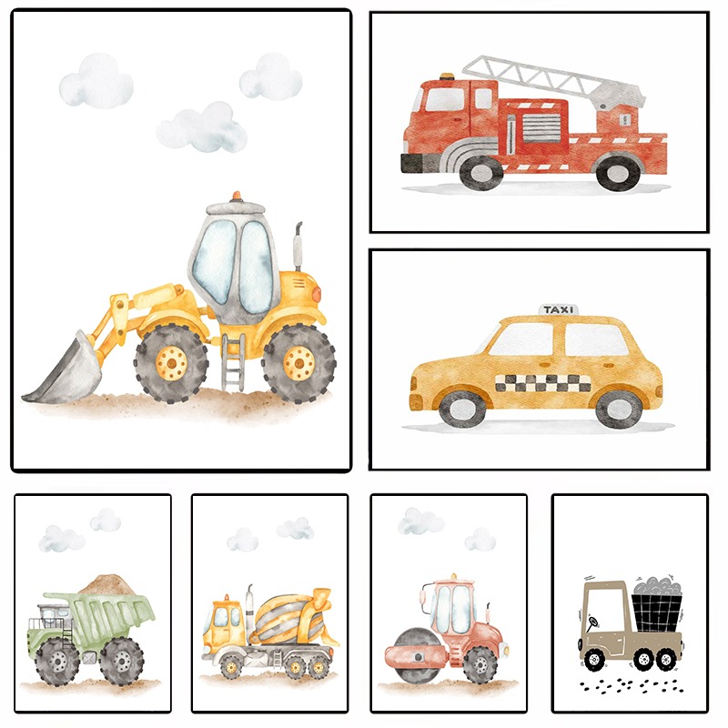 수채화 차량 벽 예술 건설 트럭 긴급 자동차 캔버스 인 - Heavy Equipment Background 리뷰 및 가격