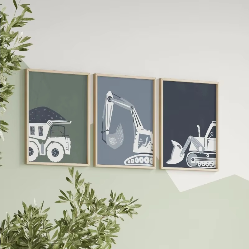 현대 만화 건설 차량 포스터 트럭 트랙터 굴삭기 캔버스 - Heavy Equipment Background 리뷰 및 가격