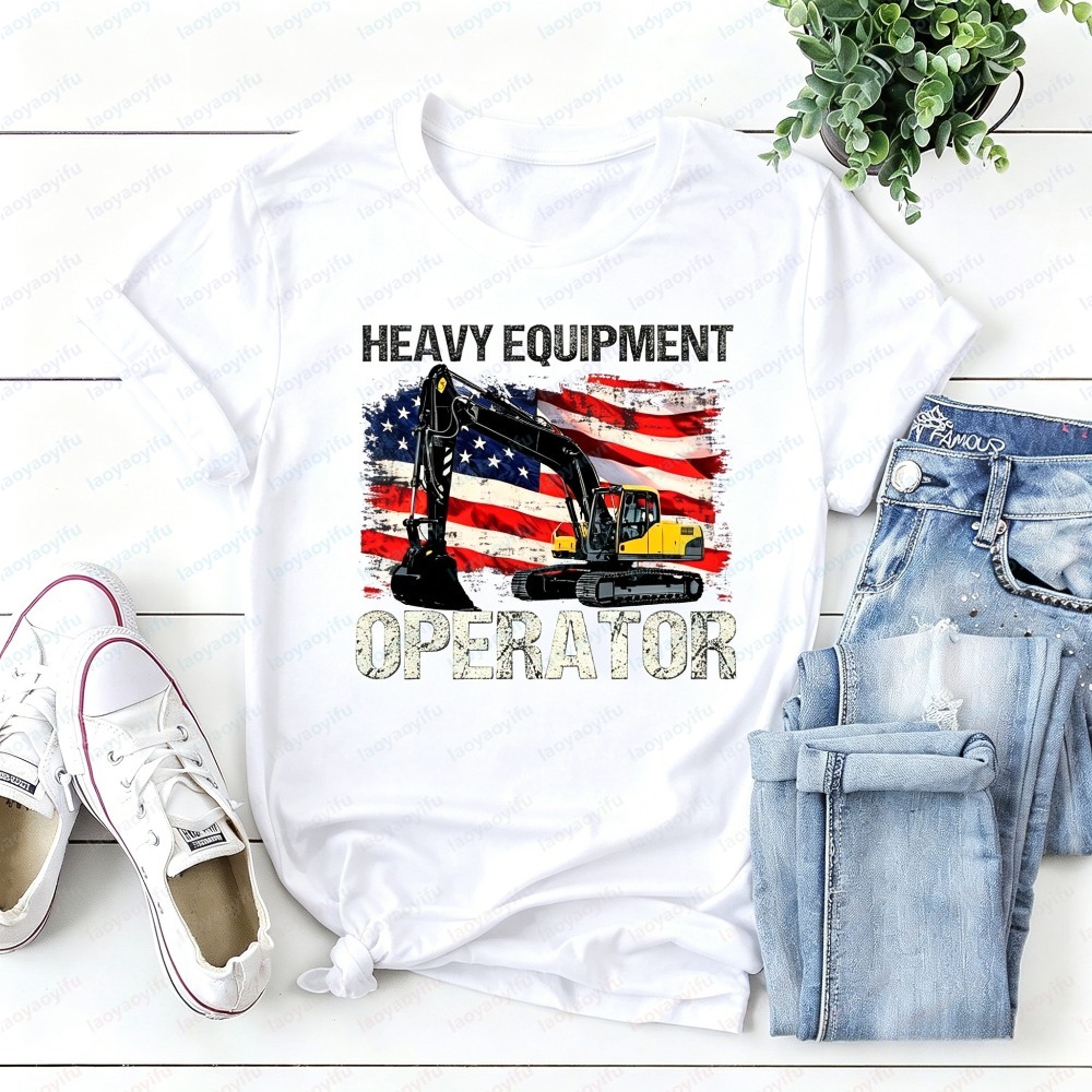 여름 짧은 소매 패션 남성 T 셔츠 레트로 미국 국기  - Heavy Equipment Operations 리뷰 및 가격