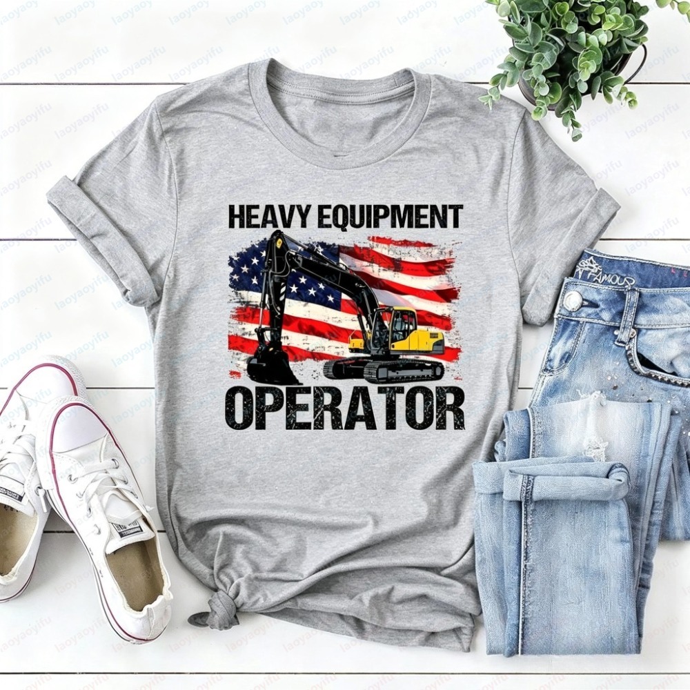 여름 짧은 소매 패션 남성 T 셔츠 레트로 미국 국기  - Heavy Equipment Operations 리뷰 및 가격