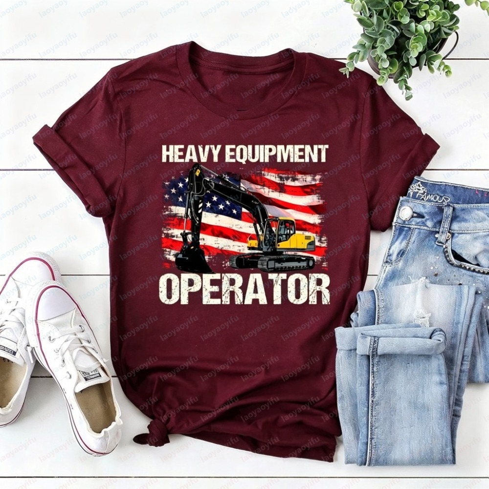 여름 짧은 소매 패션 남성 T 셔츠 레트로 미국 국기  - Heavy Equipment Operations 리뷰 및 가격